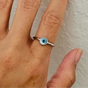 Sterling silver evil eye ring, evil eye ring, light blue evil eye ring, eye ring
